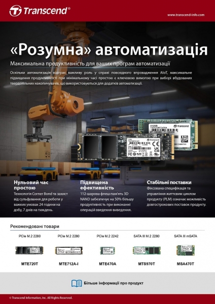 Компанія Transcend — провідний світовий виробник професійних вбудованих рішень