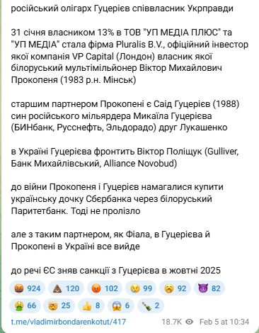 Співвласником &laquo;Української правди&raquo; став російський олігарх,&nbsp;&mdash; Бондаренко
